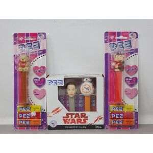 Pez Candy Dispenser Bundle: Valentines Teddy Bear & Monkey Star Wars‎ Rey & BB-8